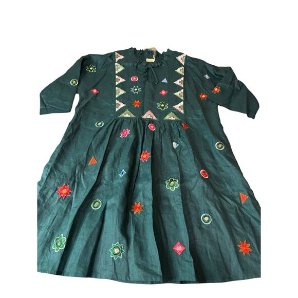 NWT Sz 18 Gorman x Tara Whalley Mirror Green 100% Linen Dress Plus Summer - Picture 1 of 13